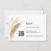 Elegante RSVP floral con código QR Pampas rosadas