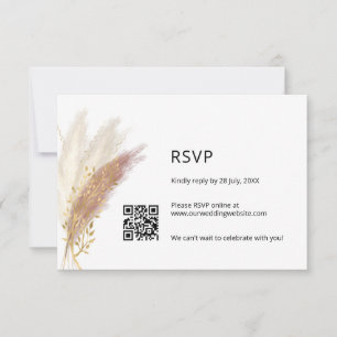 Elegante RSVP floral con código QR Pampas rosadas