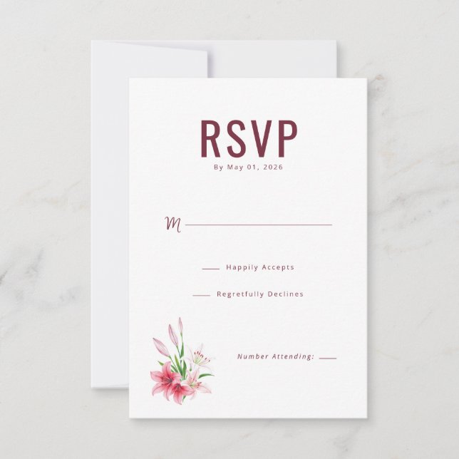 Elegante RSVP Floral Granate (Anverso)