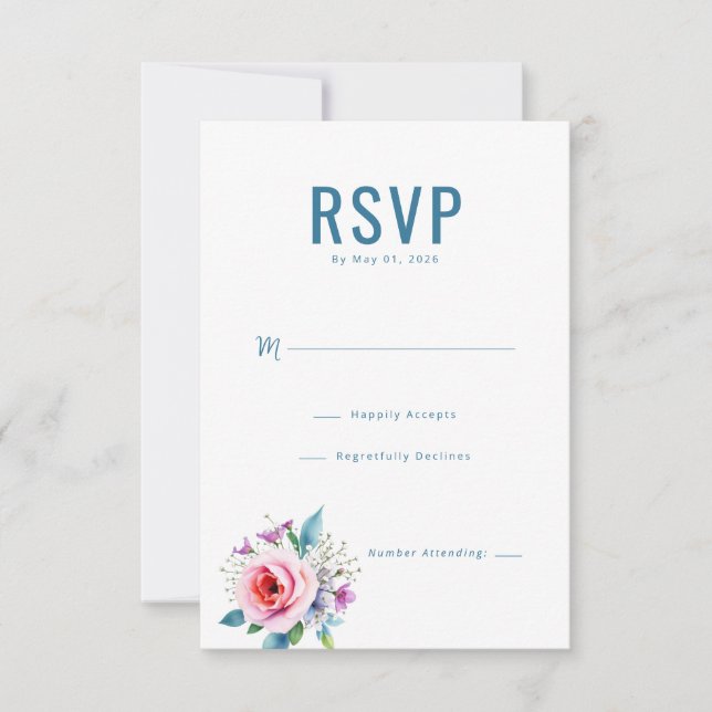 Elegante RSVP Floral Turquesa (Anverso)
