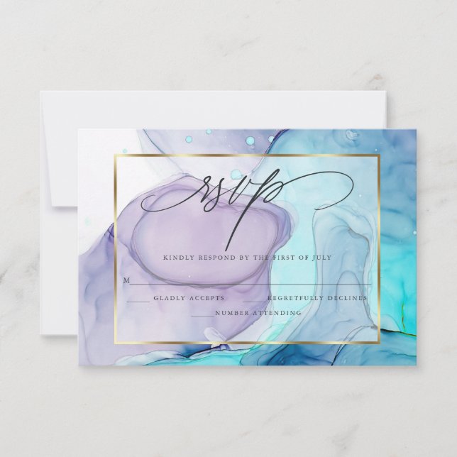 Elegante RSVP Marble Ink Vibrante Aqua Violet (Anverso)