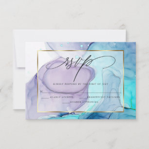 Elegante RSVP Marble Ink Vibrante Aqua Violet