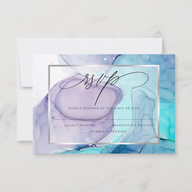 Elegante RSVP Marble Ink Vibrante Aqua Violet (Anverso)