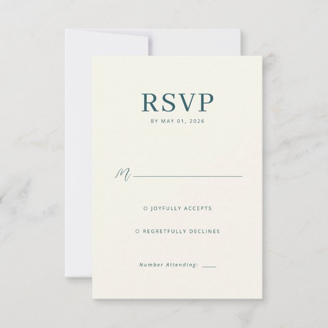 Elegante RSVP minimalista en azul turquesa (Anverso)