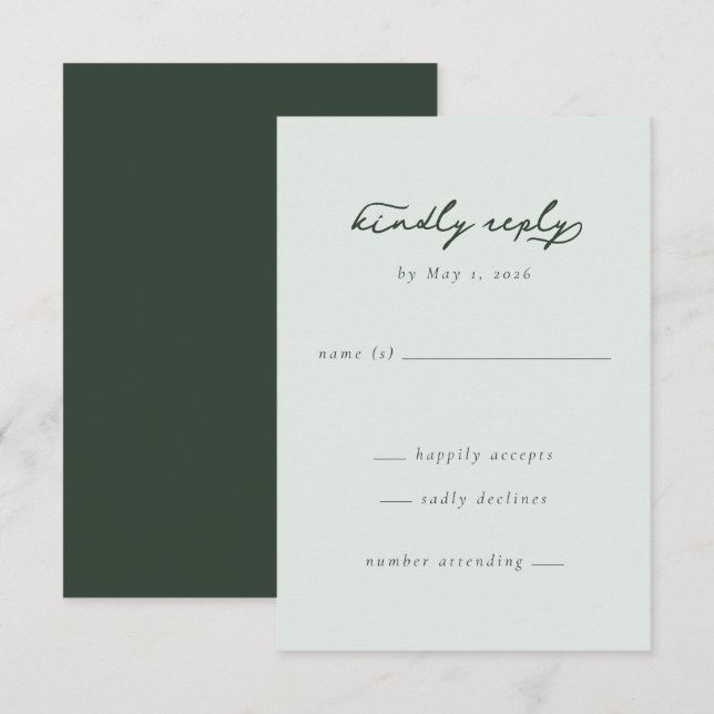 Elegante RSVP Minimalista Verde (Anverso / Reverso)