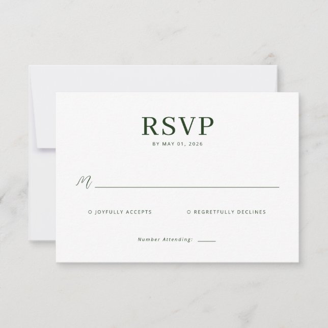Elegante RSVP Minimalista Verde (Anverso)