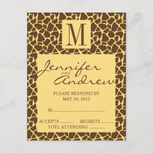 Elegante RSVP Monograma Safari Boda Tarjeta de res