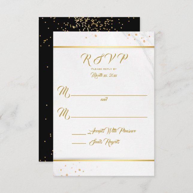 Elegante RSVP negro y oro (Anverso / Reverso)