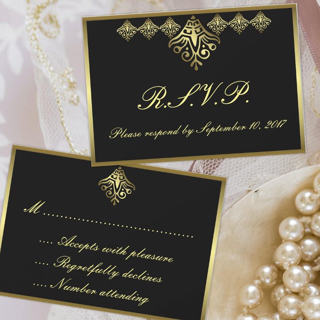 Elegante RSVP negro y oro (Subido por el creador)