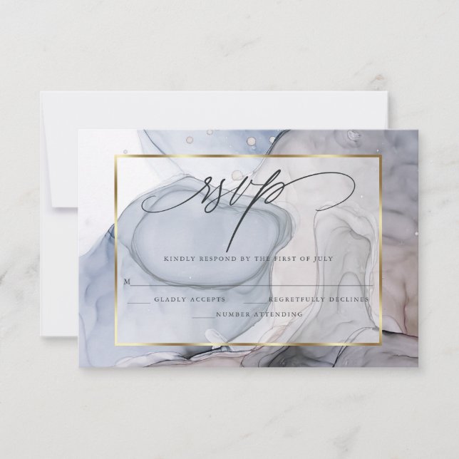 Elegante RSVP Plum Dusty Tinta de Mármol Azul (Anverso)