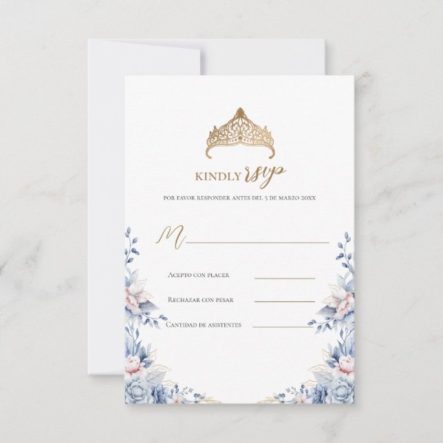 Elegante rsvp quinceañera Dorado floral rosa (Anverso)