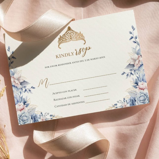 Elegante rsvp quinceañera Dorado floral rosa (Subido por el creador)