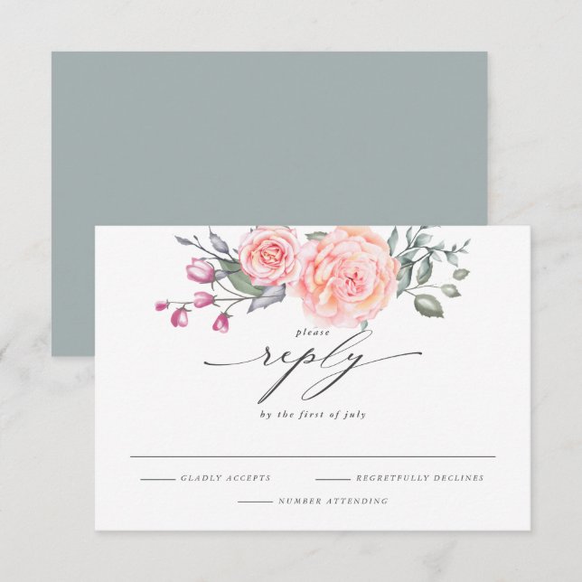 Elegante RSVP Rosas de Casas Rústicas (Anverso / Reverso)