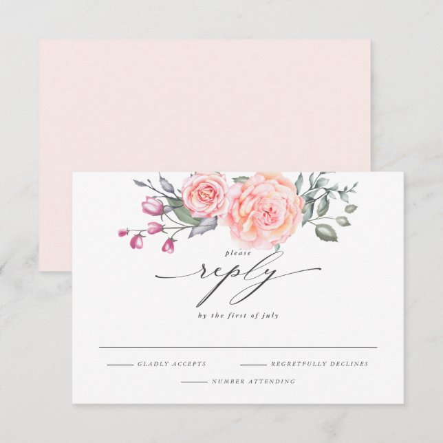 Elegante RSVP Rústica Rubor Roses rosados (Anverso / Reverso)