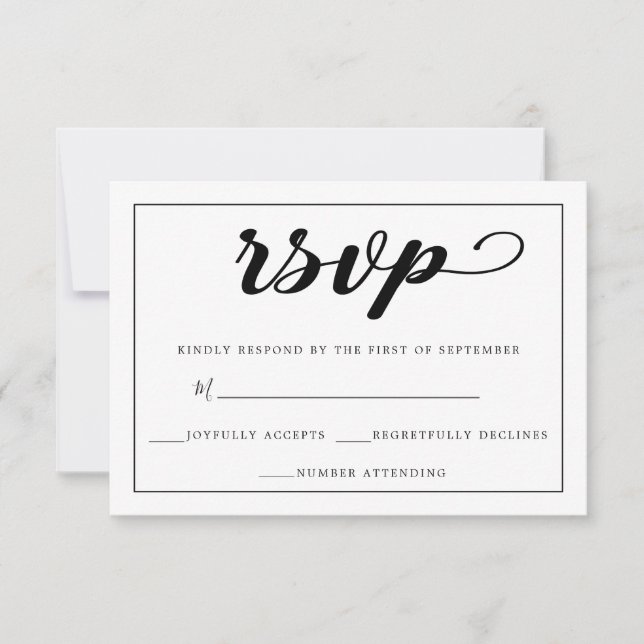 Elegante RSVP Sencilla En Blanco Y Negro (Anverso)