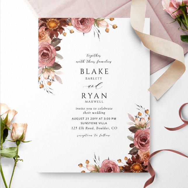 Elegante Rubor Borgoña e invitación a la boda Rosa (Subido por el creador)