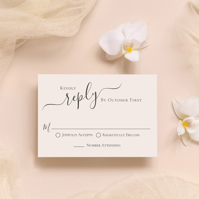 Elegante Rubor Caligraphy Ampersand Guest RSVP (Elegant calligraphy reply enclosure card with a soft blush background. )