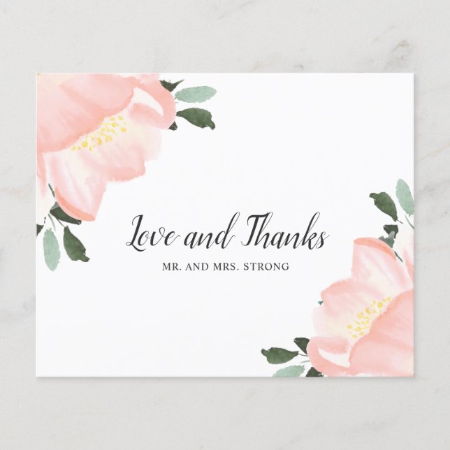 Elegante Rubor Floral Budget Boda Tarjeta de agrad (Anverso)