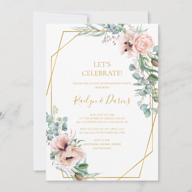 Elegante Rubor Floral | Celebremos la invitación (Anverso)
