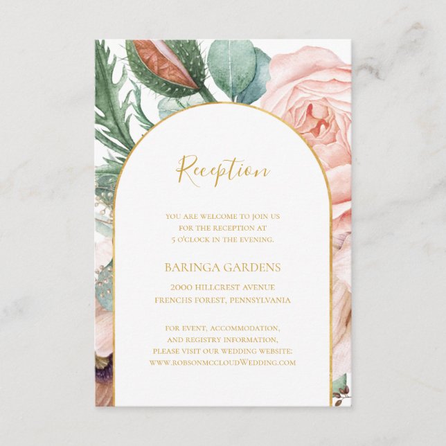 Elegante Rubor Floral Garden | Recepción de bodas (Anverso)
