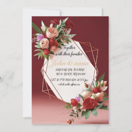 Elegante Rubor Floral Gold Frame Invitación a la b
