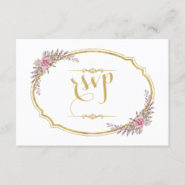 Elegante Rubor Floral Gold Frame Wedding RSVP