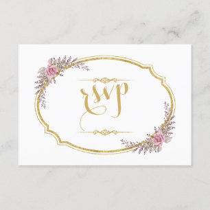 Elegante Rubor Floral Gold Frame Wedding RSVP
