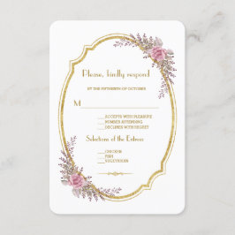 Elegante Rubor Floral Gold Frame Wedding RSVP