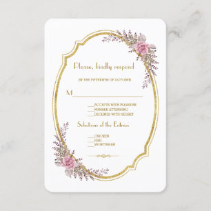 Elegante Rubor Floral Gold Frame Wedding RSVP