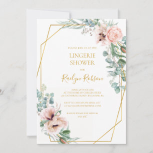 Elegante Rubor Floral   Invitación a ducha de lenc