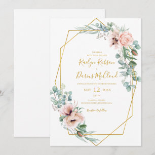 Elegante Rubor Floral   Invitación a la boda casua