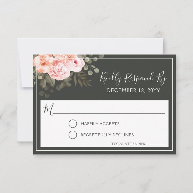 Elegante Rubor floral Invitación a la boda rosada  (Anverso)