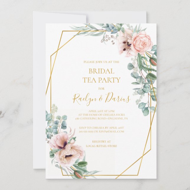 Elegante Rubor Floral | Invitación a una fiesta de (Anverso)