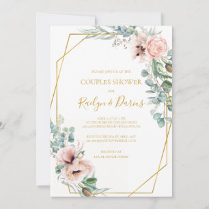 Elegante Rubor Floral Invitación de duchas de pa
