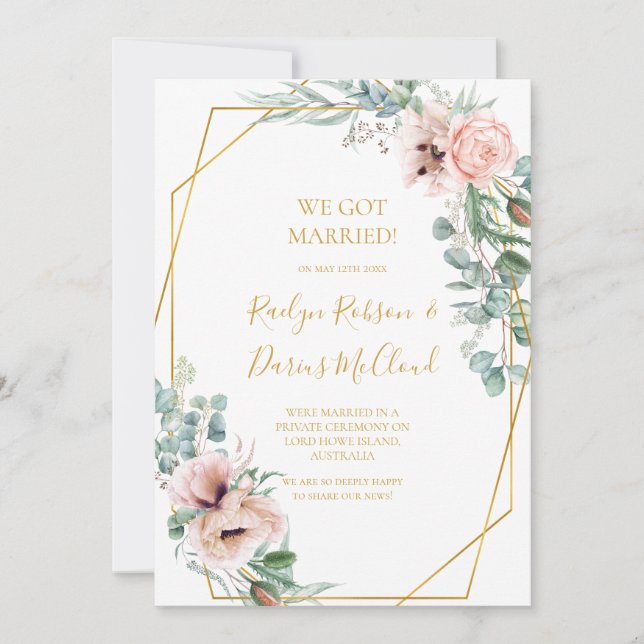 Elegante Rubor Floral | Invitación Elopement (Anverso)