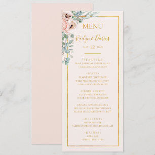 Elegante Rubor Floral Menú de cena Boda Pastel