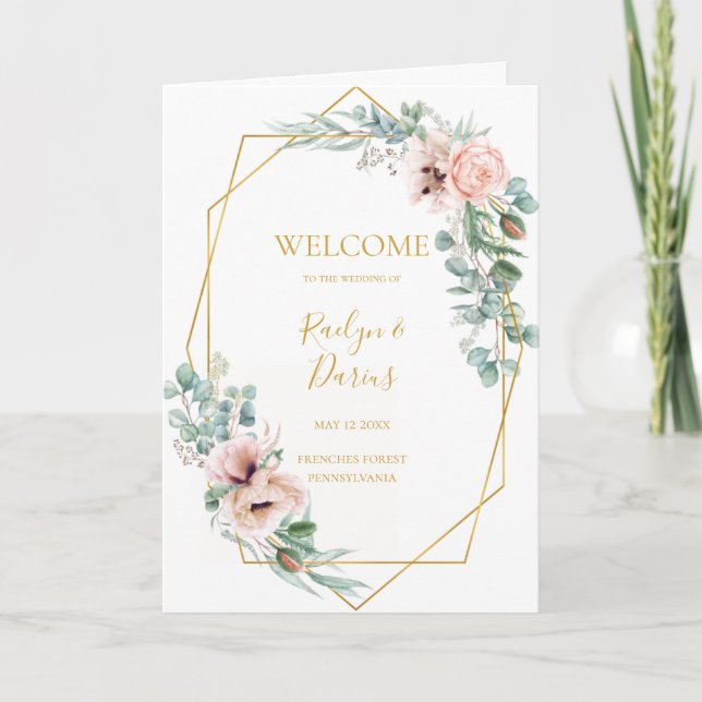 Elegante Rubor Floral | Programa de Bodas Dobles (Anverso)