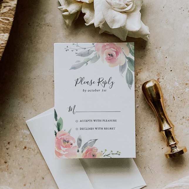 Elegante Rubor Floral RSVP rosa (Subido por el creador)