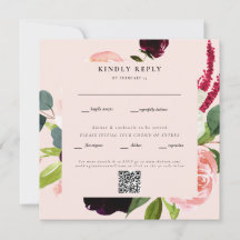 Elegante Rubor Floral Square Boda QR Code RSVP