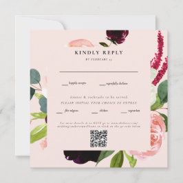 Elegante Rubor Floral Square Boda QR Code RSVP