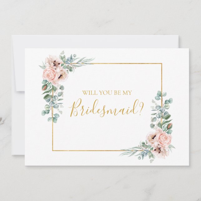 Elegante Rubor Floral | Tarjeta de propuesta de la (Anverso)