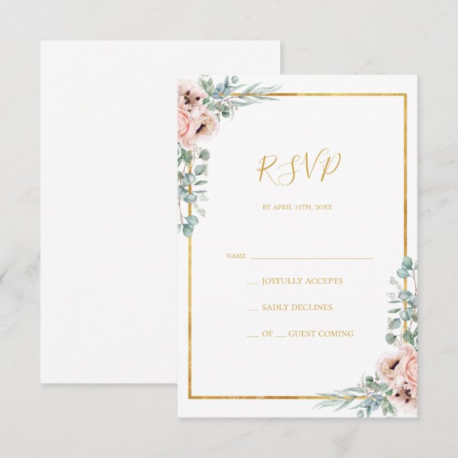 Elegante Rubor Floral | Tarjeta RSVP (Anverso / Reverso)