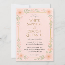 Elegante Rubor Floral Wedding Invitación con oro