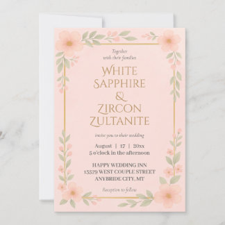 Elegante Rubor Floral Wedding Invitación con oro