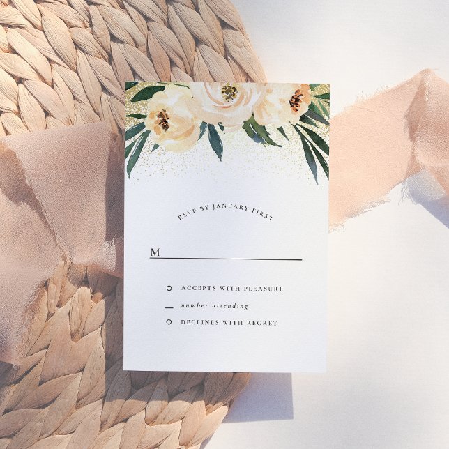 Elegante Rubor Flores rosas y Confetti de oro RSVP (Subido por el creador)