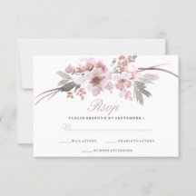 Elegante Rubor & Grey White Floral Wedding RSVP