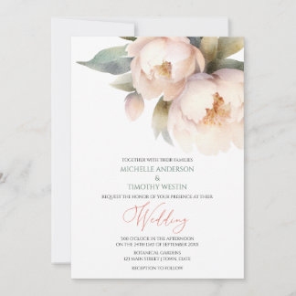 Elegante Rubor Peony Watercolor Floral Invitación