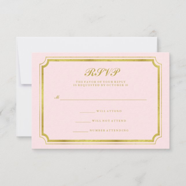 Elegante Rubor Pink and Faux Gold Wedding RSVP (Anverso)