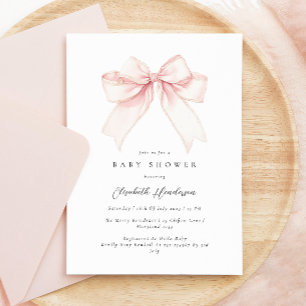 Elegante Rubor Pink Bow Invitación Baby Shower
