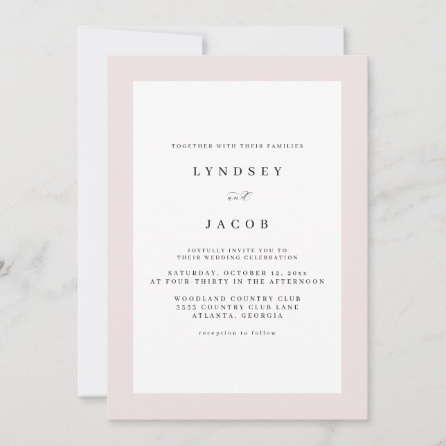 Elegante Rubor Pink Classic Wedding Invitación (Anverso)